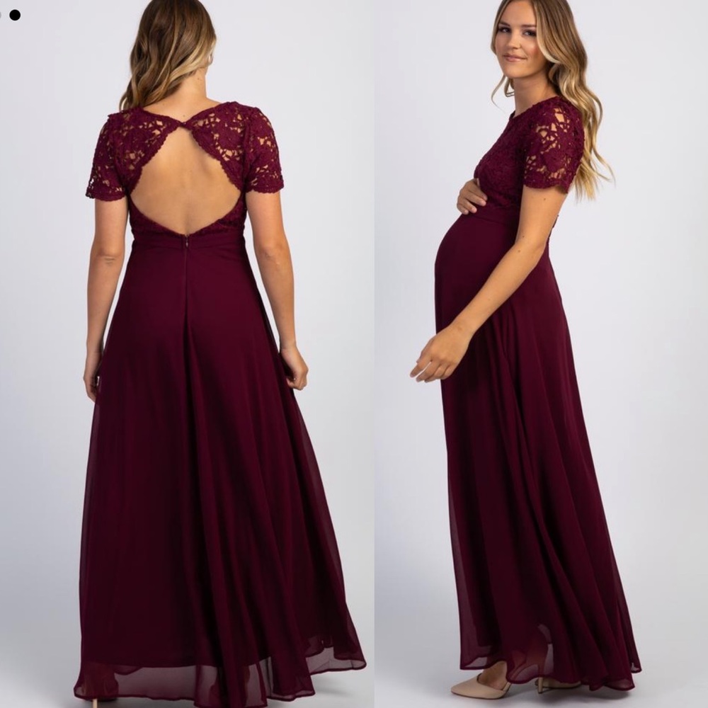 Pinkblush Maroon Crochet Open Back Maternity Dress
